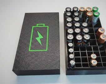Caja organizadora de pilas con tapa | Archivo STL para impresión 3D | Almacenamiento de pilas AA y AAA | Descarga digital | Diseño de cuadrícula