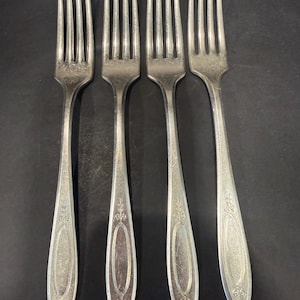 4 Antique Oneida Community Adam Silverplate 7 1/8” Dinner Fork 1917 No Monogram