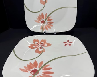 Vintage Corelle Vitrelle 10 1/2" Pretty Pink Square Dinner Plates, Set Of 6