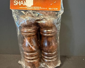 Vintage 1983 Action Industries Wooden Salt and Pepper Shakers New in Package