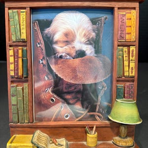 Vintage Americana Hand Painted Resin Picture Frame Library Lamp Office 8x9