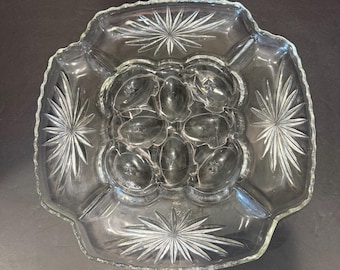 Vintage Star of David 12" Deviled Egg & Relish Platter Anchor Hocking EAPC 1960s