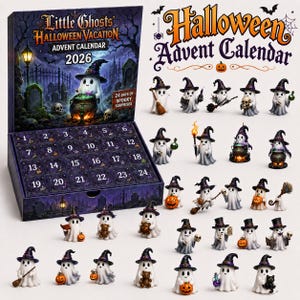 Halloween Advent Calendar 2026, 24 Day Ghost Blind Box, Spooky Cute Countdown Gift, Mini Collectible Hanging Ornaments, Multiple Box Styles