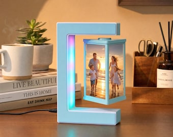 Cornice portafoto fluttuante con luci LED, cornice magnetica personalizzabile a 3 lati, regalo ricordo unico per coppie