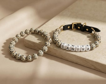 Bracciale con perline in pietra naturale, vestibilità elasticizzata minimalista, set coordinato con collare per cani