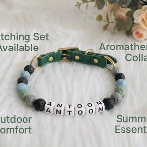 Collar personalizado para perro, piedra de lava aromática, collar para mascotas con cuentas, repelente de mosquitos, imprescindible para el verano.