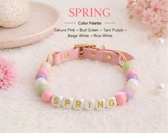 Collare personalizzato per animali domestici, a tema stagionale o elementale, con perline personalizzate con nome e base in pelle.