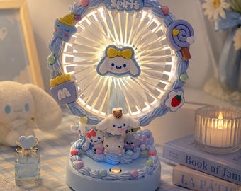 Ventilatore da scrivania fai-da-te personalizzabile con colla color crema e luce notturna, mini ventilatore kawaii fatto a mano, grazioso regalo decorativo per dormitorio per ragazze, ricaricabile tramite USB.