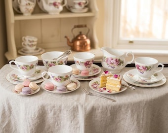 Vintage theeservies Duchess Bone China Engeland, roze roos bloemen theekopjes en schoteltjes, suikerpot creamer, Cottagecore Tea Party-set