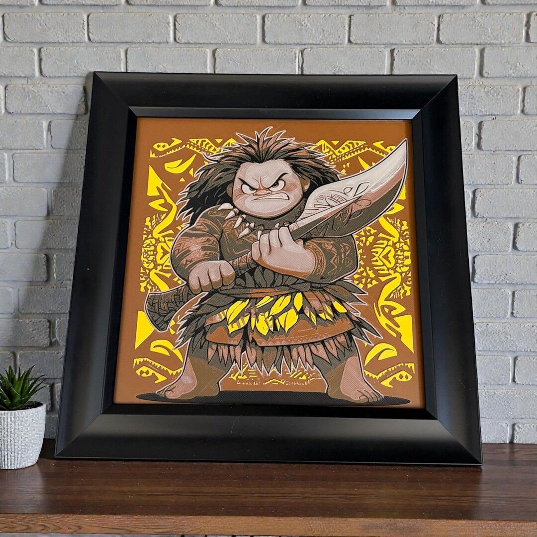 Chibi Fierce Warrior Wall Art – 8x8 Framed 3D Printed Polynesian Decor ...