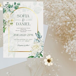Wedding Invitation Template Editable in Canva | Elegant Floral Wedding Invite | Instant Download Printable | Modern Minimalist Design image 2
