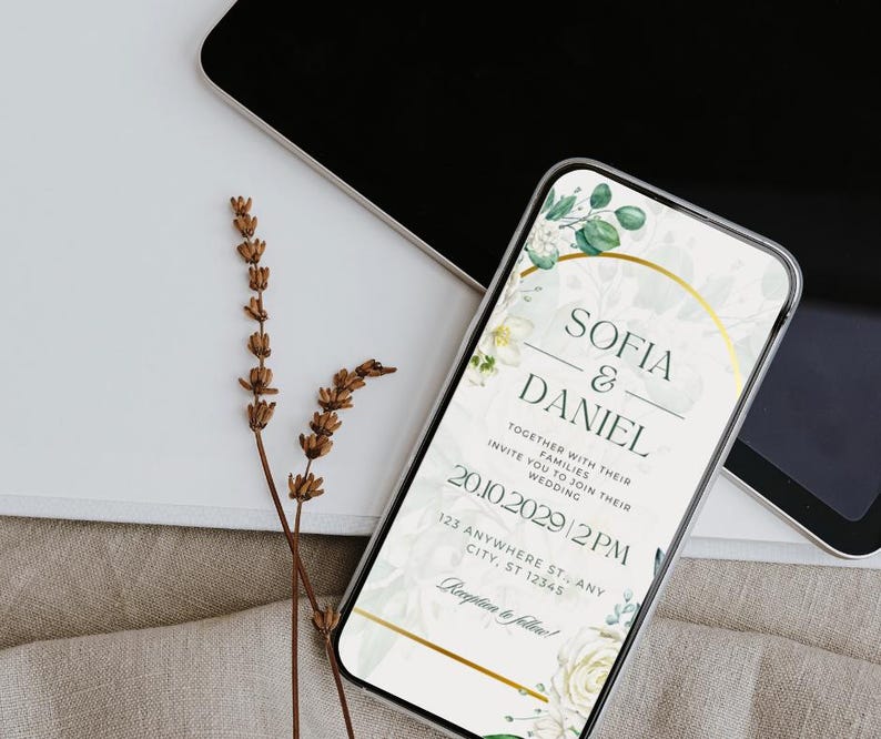 Wedding Invitation Template Editable in Canva | Elegant Floral Wedding Invite | Instant Download Printable | Modern Minimalist Design image 3