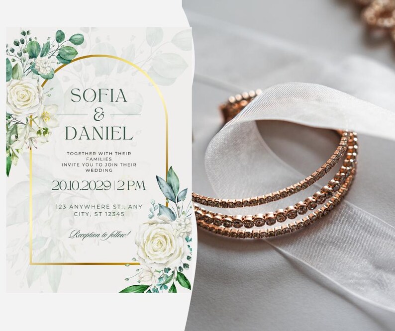 Wedding Invitation Template Editable in Canva | Elegant Floral Wedding Invite | Instant Download Printable | Modern Minimalist Design image 1