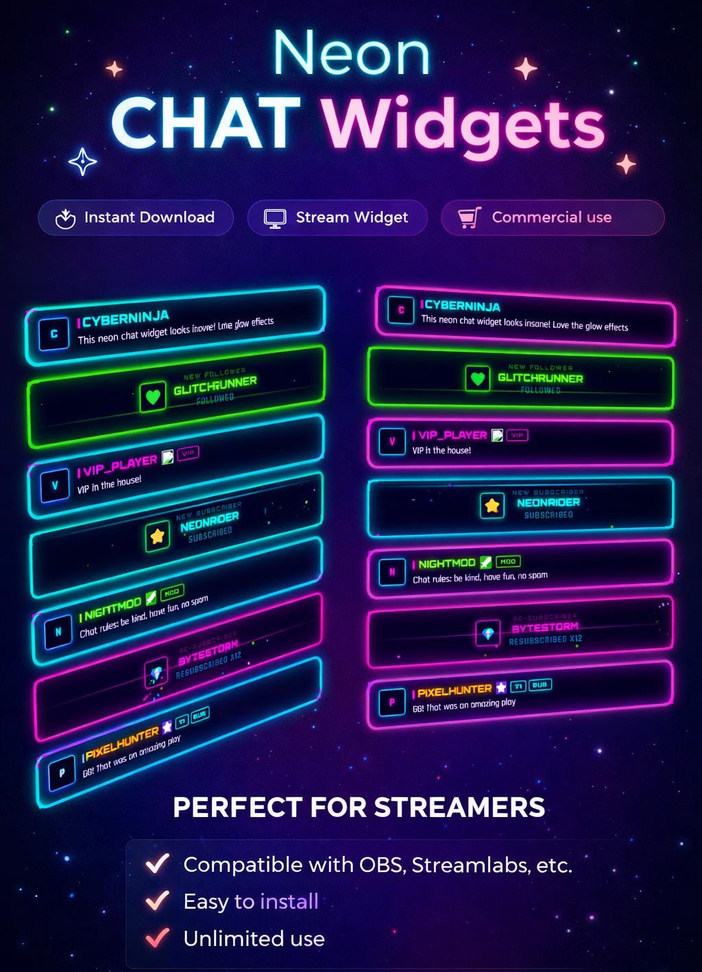 Led Neon Widget Neon Chat Widget for Streamelements With Avatars, Horizontal and ...