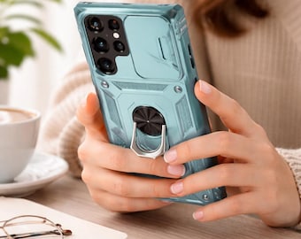 Étui Samsung antichoc avec anneau de béquille à 360 degrés et coque de protection complète de l'appareil photo
