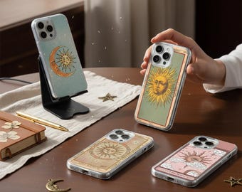 Coque de portable transparente magnétique rétro Tarot soleil lune étoiles pour iPhone