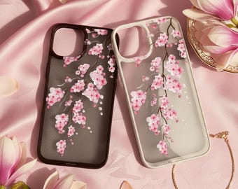 Floral Blossom Design pour iPhone - Coque de protection transparente rose magnolia pour téléphone PC + TPU