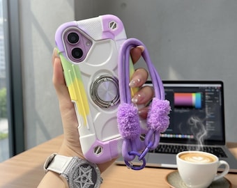 Coque pour iPhone antichoc avec porte-anneau et lanière - Coque blindée robuste