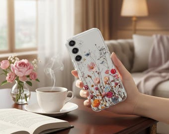 Coque pour portable Samsung Galaxy à fleurs | Housse transparente antichoc