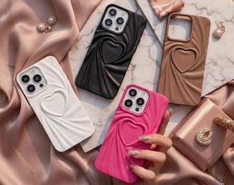 Coque complète en silicone souple 3D avec coeur en silicone pour iPhone