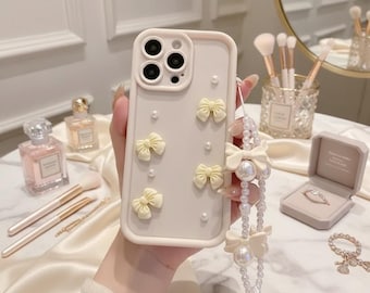 Étui de téléphone 3D élégant en fausses perles avec chaîne pour iPhone, étui en silicone souple