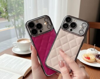 Étui pour iPhone en cuir, motif quadrillé losange matelassé, housse de protection fine