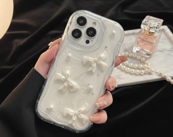 Coque iPhone 3D Bow Pearl : style coréen, coque antichoc