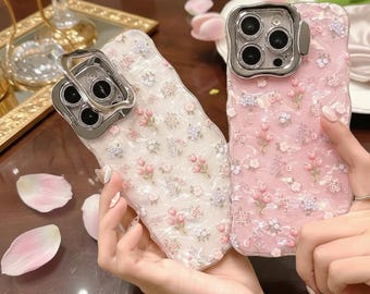 Tulipes Coque pour iPhone, brillante florale ondulée avec béquille