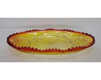 Viking Glass Bowl Pineapple/Starburst Design, Amberina, 11.25" X 5" X 1.75"