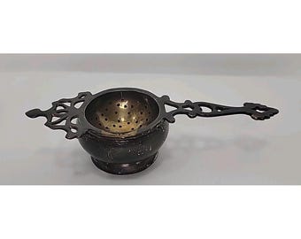 Antique Tea Strainer With Drip Dish