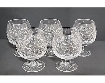 Vintage Crystal Diamond Cut Brandy Glasses, Set Of 5