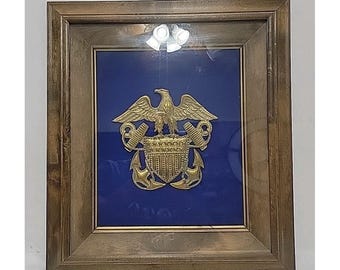 Navy Officer Crest Plaque,  American Brass Works Inc. Framed, Brass Shows Aging
