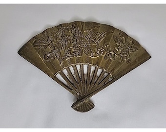 Vintage Brass Oriental Hand Fan, Raised Phoenix, 3.75" X 5.5"