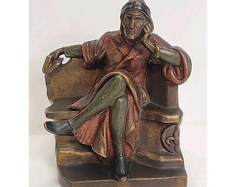 Antique Bronze Clad Bookend, Dante Alighieri, Only 1 Bookend