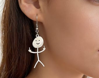 Pendientes atrevidos para el dedo medio, minimalistas, de acero y titanio plateado, joyas atrevidas y pequeñas, un regalo divertido para ella y él.