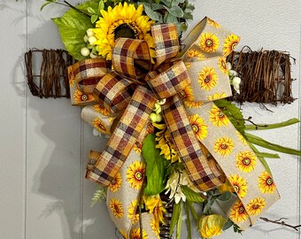 Easter Wreath, Cross Wreath, Easter Cross, Spring Wreath, Sunflowers Wreath, Front Door Decor