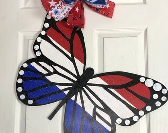 Butterfly Door Hanger, Patriotic Door Hanger, Summer Door Hanger, Patriotic Butterfly, 4th of July Decor