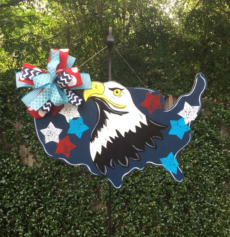Memorial Day 4th of July Labor Day American Flag Decor Summer Door Hanger Patriotic Door Hanger Eagle Door Hanger Veterns Day