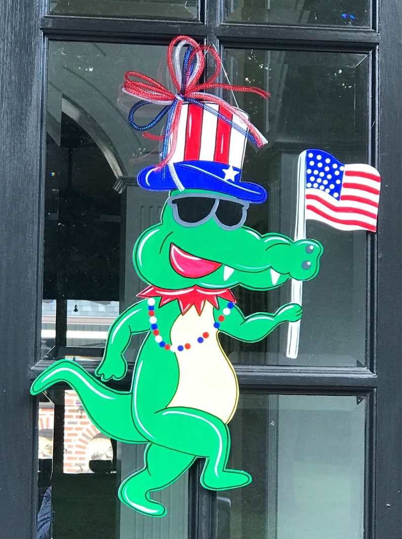 Patriotic Alligator Summer Door Hanger American Flag 4th of July Decor Alligator Door Hanger