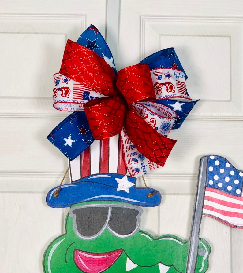 Patriotic Alligator Summer Door Hanger American Flag 4th of July Decor Alligator Door Hanger