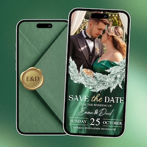 Modelo de vídeo animado para Save the Date | Casamento verde esmeralda | Modelo editável do Canva | Convite digital Evite