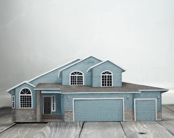 Hand Painted Wooden House Portrait: Personalized Miniature Replica