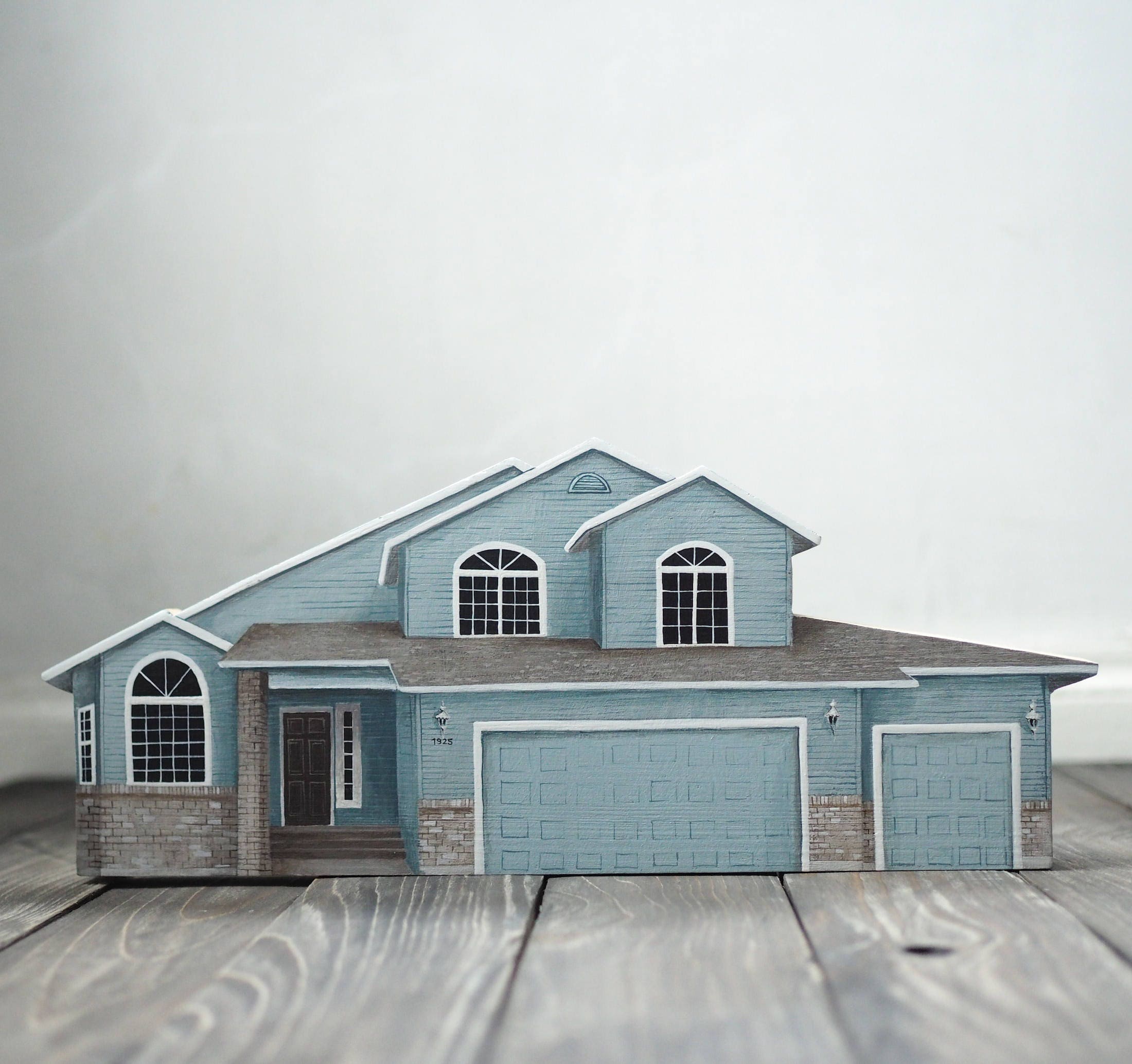 Portrait de La Maison - à Main Peinte en Bois, Maisons Miniatures, Maisons, Personnalisés, sur Mesur