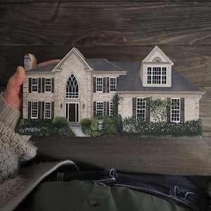 PORTRAIT of childhood HOUSE - house portrait - personalized emotive sentimental gift - hand painted wooden house, miniature house replica