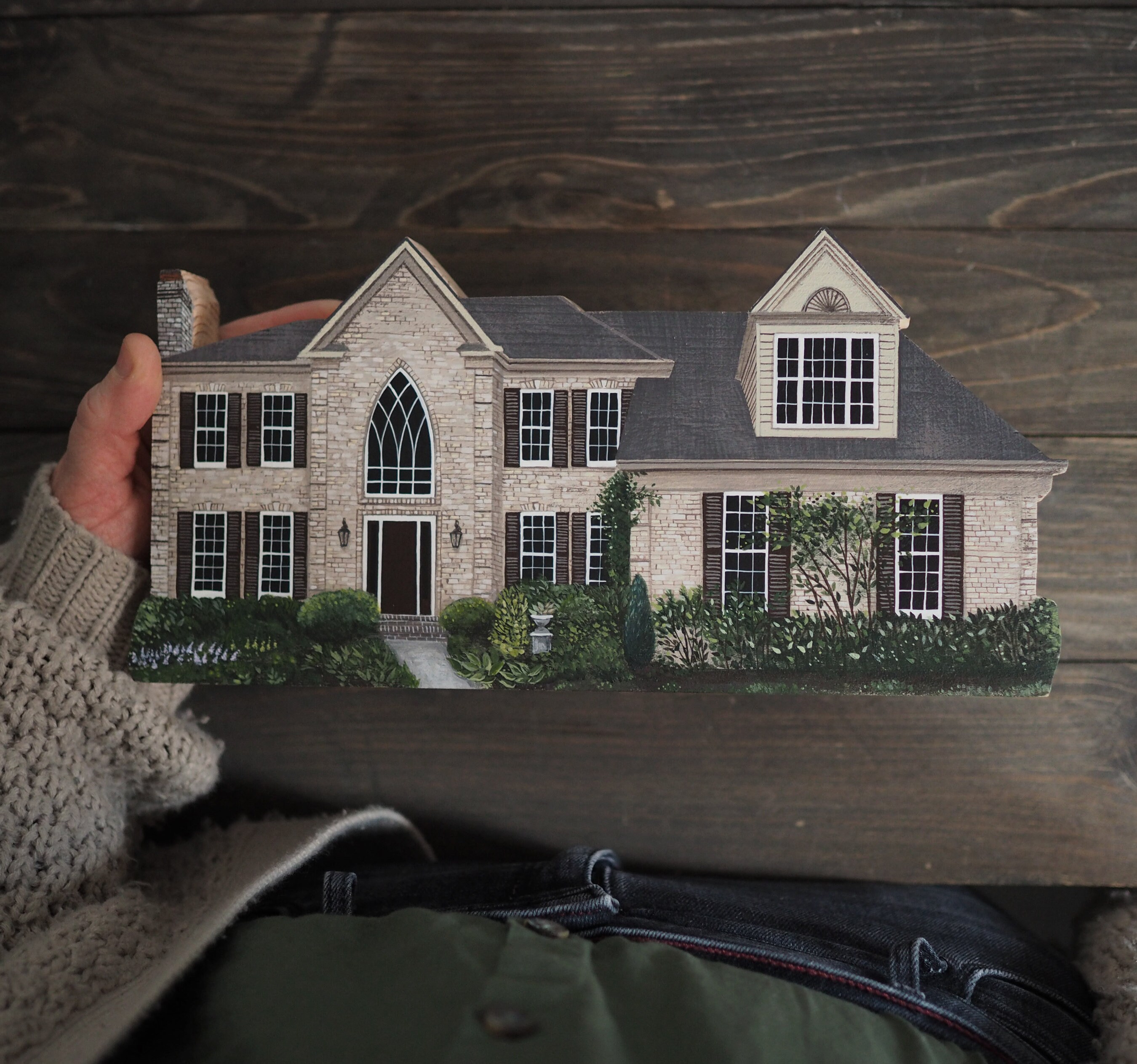 Portrait de House - Portrait Maison Cadeau Sentimental Émotif Personnalisé en Bois Peinte à La Main,