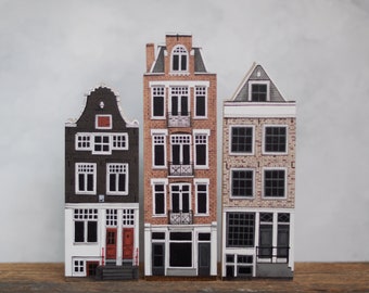SET of 3 AMSTERDAM tenement houses - ready to ship - the part of Spiegelgracht street in Amsterdam, wooden miniature houses, replica