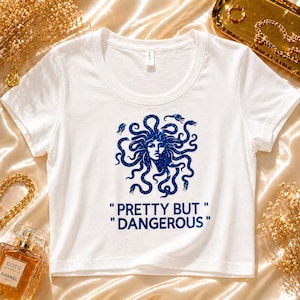 Pretty But Dangerous Medusa Crop Top – Glitter Graphic Tee for Women
