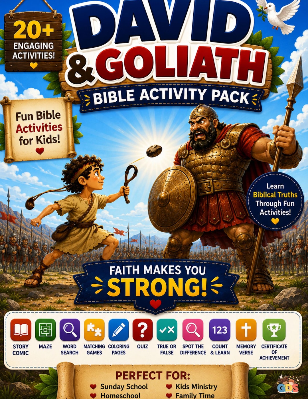 David and Goliath Bible Activity Pack for Kids, Christian Printable PDF ...