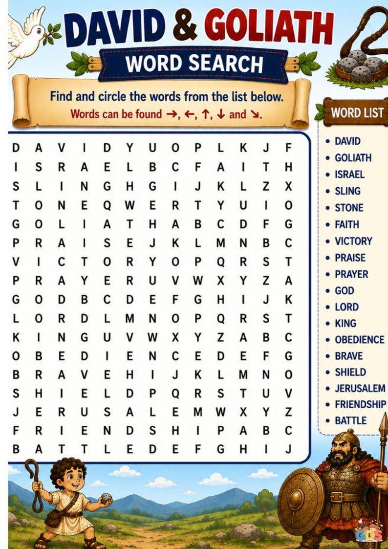 David and Goliath Bible Activity Pack for Kids, Christian Printable PDF ...
