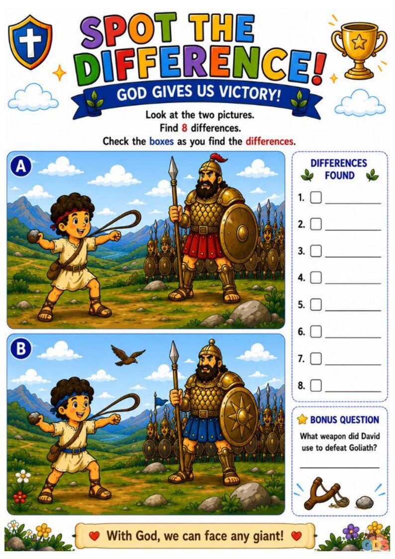 David and Goliath Bible Activity Pack for Kids, Christian Printable PDF ...